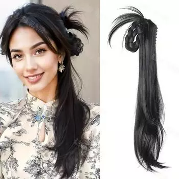 MERISIHAIR Синтетический длинный волнистый хвост с когтями, наращивание парика с плетеным париком, аксессуары, парик для женщин, ежедневное использование 45cm
