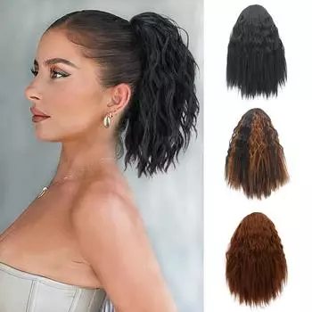 MERISIHAIR Synthetic Short Curly Wavy Drawstring Ponytail Clip In Wig For Women Natural Looking Wavy Ponytails 30cm