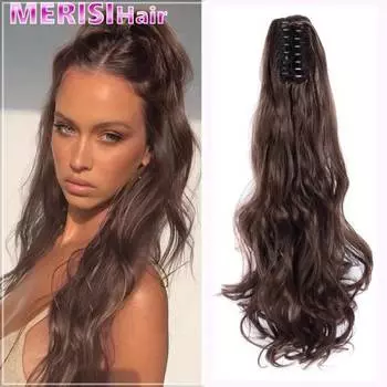 MERISIHAIR термостойкие синтетические волосы «конский хвост» 22 дюйма, волнистые заколки в виде когтей, золотисто-черные наращивание волос «конский хвост»