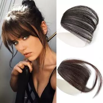 MERISIHAIR Женская мода парик с челкой на клипсе Синтетическая накладная челка Наращивание волос Высокотемпературное волокно Воздушная челка Черный Коричневый