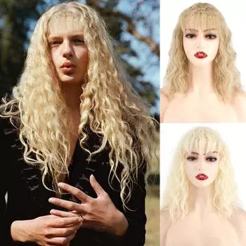 MERISIHAIR женские короткие наращивание волос кукурузной волны с челкой, высокотемпературное волокно, вьющийся парик, подходит для косплея, вечеринки, повседневного использования