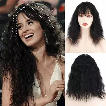 MERISIHAIR женские натуральные короткие наращивание волос с кукурузной завивкой и челкой, вьющиеся волосы из синтетического волокна, подходят для вечеринок, повседневного использования