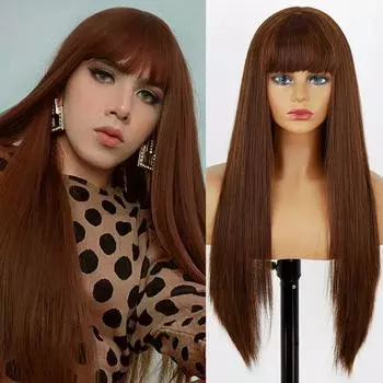 MERISIHAIR женский длинный прямой коричневый парик с челкой из синтетического волокна, повседневная одежда, черный, коричневый, блондин, длинный парик цвета омбре 60 cm