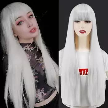 MERISIHAIR женский длинный прямой серебряный парик с челкой, черный, серебристый, коричневый, цвет омбре, парик из синтетического волокна для женщин 24inches