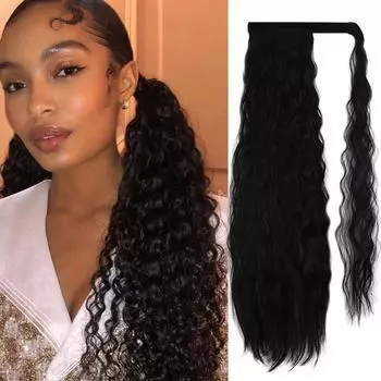 MERISIHAIR женский длинный вьющийся парик с хвостиком, кукурузная волна, наращивание волос, синтетическое волокно, на заколке, для повседневного использования