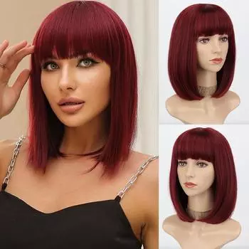 MERISIHAIR женский короткий прямой коричневый парик Боб с челкой из синтетического волокна длиной до плеч, натуральный коричневый парик для повседневного ношения