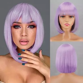MERISIHAIR женский короткий прямой парик боб с тупой челкой из синтетического волокна фиолетовый цвет парик боб для повседневной носки косплей 1B