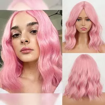 MERISIHAIR женский модный короткий волнистый парик с челкой розовый синтетическое волокно длиной до плеч натуральный волнистый парик повседневная одежда 35 cm