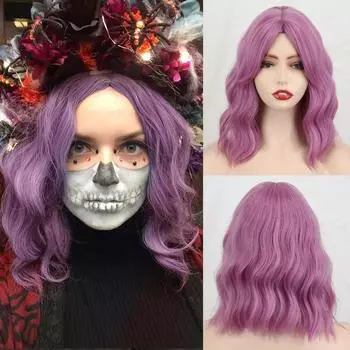 MERISIHAIR женский модный натуральный волнистый парик до плеч с челкой из синтетического волокна, фиолетовый цвет, парик для повседневного ношения