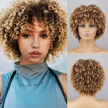MERISIHAIR женский модный синтетический волокно афро Ombre блондинка странный вьющийся парик повседневная одежда косплей короткий вьющийся африканский парик 5881-bug