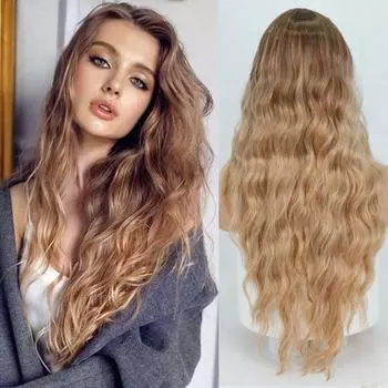 MERISIHAIR Золотой градиент волнистый длинный парик без челки оранжевый синий парик из синтетического волокна для дам косплей 24inches