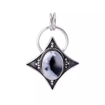 Мерлинит Дендритовый Опал - Подвеска из бразильского серебра 925 пробы V3408, черно-белый кулон, овальный кулон, подарок на День святого Валентина, подарок для нее, на день рождения G