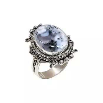 Merlinite Dendritic Opal -Brazil 925 Sterling Silver Ring V4255, Black & White Ring, Oval Ring, Valentin s Day Gift, Gift For Her, Birthday Gift, Hand