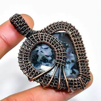 Merlinite Gemstone Handmade Copper Wire Wrap Jewelry Pendant 1.97 1.97 розовый