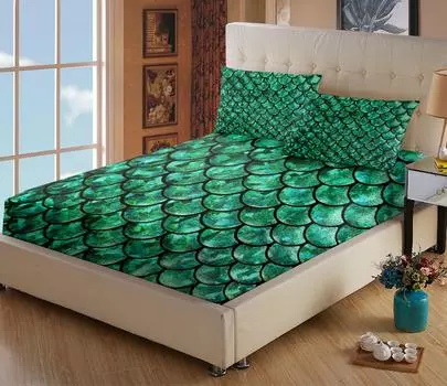 Простыня с 3D-принтом в виде русалки, чехол для матраса, простыня с эластичной резинкой, комплект из 3 предметов постельного белья 120cmX200cmX30cm