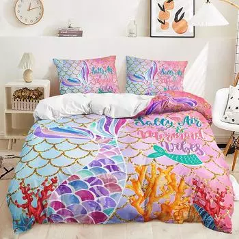 Mermaid Beautiful Rainbow Bedding Set Polyester Duvet Cover Set Single Full Twin Queen Comforter Sets for Girls Women Bed Linen cot size 70x133cm