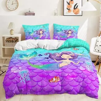 Mermaid Beautiful Rainbow Bedding Set Polyester Duvet Cover Set Single Full Twin Queen Comforter Sets for Girls Women Bed Linen 70x133cm 2pcs
