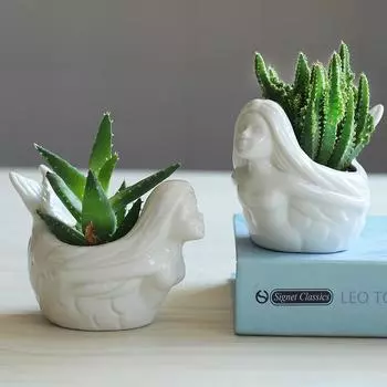 Горшок для цветов «русалка» Горшок для суккулентов Кашпо Бонсай Украшения для рабочего стола Декор для дома и офиса Украшение сада Керамическая художественная ваза Горшок для растений белый