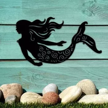 Mermaid Metal Wall Art Decor Rustic Hanging Mermaid Wall Decor Ocean Themed Mermaid Decorations Mermaid Sculpture