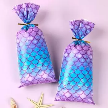 Mermaid Party Candy Gift Bags Biscuit Packing Bag Mermaid Scales Plastic Gift Bag for Guest Girl Birthday Supplies Baby Shower as shown