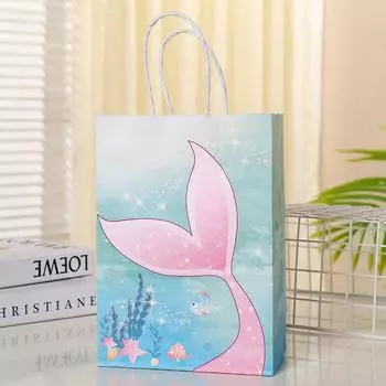 Mermaid Party Gift Packing Bags Cartoon Under The Sea Party Kraft Paper Bag Jellyfish Little Mermaid Girl Birthday Party Decor 21x15x8cm