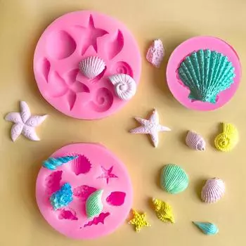 Mermaid Tail Silicone Cake Mold Marine Series Cake Liquid Silicone Fondant Mold Shell Conch Western Food Cake Decoration Mold