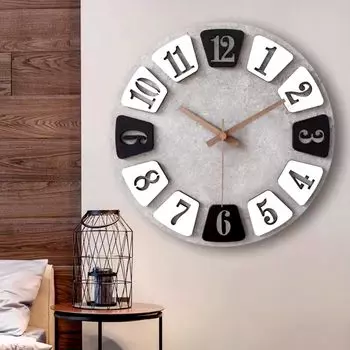 Mermbe Wall Western Wall Hanging 3D Easy to Wooden 12 дюймов Analog Holiday Gift Clock, Стиль, Популярный, Тихий, Часы, Круглый, Цифры, Читать, Серый, Часы,