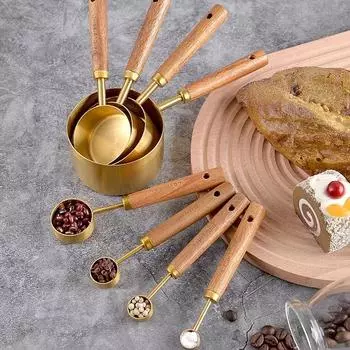 Мерная ложка из нержавеющей стали, мерный стакан с деревянной ручкой, ложка для кофейных зерен, совок для сухого молока, приспособление для выпечки, кухонные гаджеты