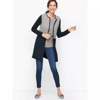 Mernu Contrast Color Cardigan Fall and Winter Plus Size Casual Sweater Gray with dark blue L
