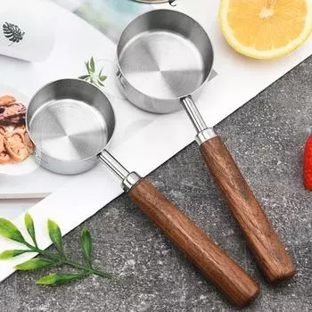 Мерные кружки из нержавеющей стали с деревянной ручкой, мерная ложка для кофейных зерен, для приготовления пищи, выпечки, собак 60ML