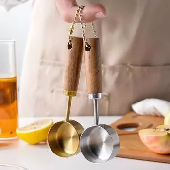 Мерные ложки из нержавеющей стали с деревянной ручкой, ложка для кофейных зерен, сахар, соль, специи, мини-чайная ложка, инструменты для выпечки серебряный