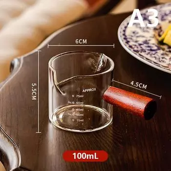 Мерный стакан для эспрессо с деревянной ручкой, кувшин для молока с одним или двумя горлышками, термостойкие мерные кружки для кофе