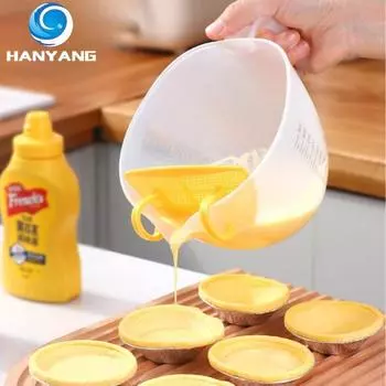 Мерный стакан с фильтром большой емкости с градуированным яйцом Пластиковый стакан для венчика для выпечки яиц с ситечком Кухонная миска для риса белый