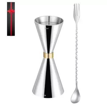 Мерный стаканчик из нержавеющей стали Мерный стаканчик для унций Градуированный стаканчик Мерный стаканчик для коктейлей Двусторонняя барная ложка из нержавеющей стали Коктейльная ложка (набор