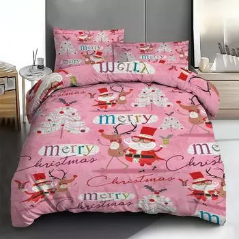 Merry Christmas 3pcs Bedding Set - Soft Polyester Duvet Cover & Pillowcases, Multicolor Print, Perfect for All Seasons - Ideal US Queen228x228cm