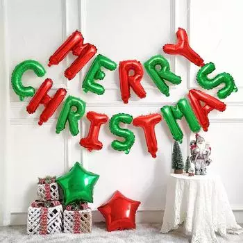 Merry Christmas banner balloons, red green, blue, gold Christmas party decorations, holiday props, Christmas New Year party Other золотой