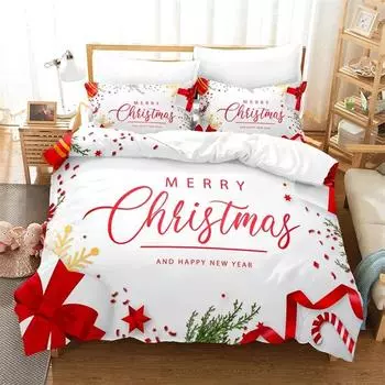 Merry Christmas Bedding Set Duvet Cover Set Fashion Quilt Cover Boys and Girls Christmas Comforter Cover Bedding Sets EU single(135x200cm)