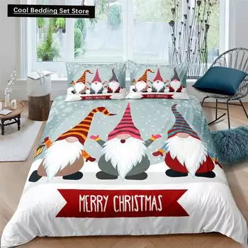 Merry Christmas Bedding Set King Queen Full Twin Size Kids Cartoon Duvet Cover Snow Comforter Cover 2/3pcs Polyester Quilt Cover EU single(135x200cm)