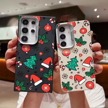Merry Christmas Candy Tree Pattern TPU Soft Phone Cover For Samsung S24 FE S23 S22 Ultra A55 A16 A54 A35 A34 A15 Shockproof Matte Leather Texture Case Samsung S24 чёрный