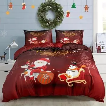 Merry Christmas Duvet Cover Set Santa Claus Pattern Microfiber Bedding Duvet Cover Set For Bedroom Guest Room Single Bed Comfort EU Twin 135x200cm