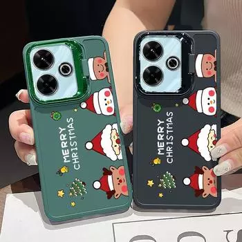 Merry Christmas Elk Santa Pattern Matte Case For Xiaomi Poco X6 M6 X5 Pro 13C 4G Redmi Note 13 12 11 Pro 10 Lens Stand Soft Shockproof TPU Phone Cover Xiaomi Poco X6 чёрный