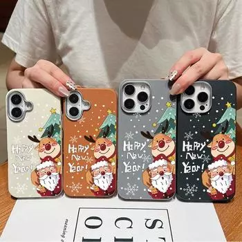 Merry Christmas Elk Santa Tree Pattern Soft Magnetic Case For iPhone 16 Pro 15 Pro Max 14 Plus 13 12 11 for MagSafe Matte TPU Shockproof Phone Cover iPhone 16 чёрный