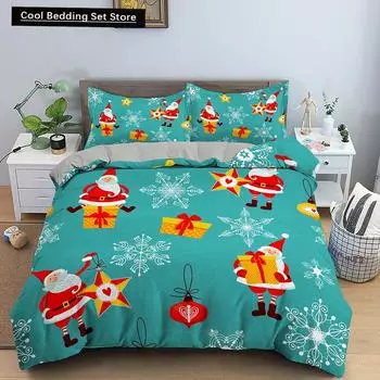 Merry Christmas King Queen Duvet Cover XMAS Bedding Set for Kid Santa Claus Quilt Cover Cartoon 2/3pcs Polyester Comforter Cover EU single(135x200cm)