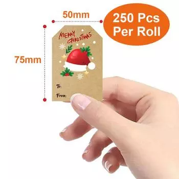 Merry Christmas Labels 250 Pcs Self Adhesive Kraft Christmas Tag Stickers Christmas Stickers Tags Name Tags Christmas Stickers 1Roll/250Pcs