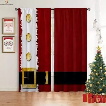 Merry Christmas Letter Print Curtains Cartoon Curtains Kids Room Restaurant Holiday Party Decoration Curtains 2 Pieces W50xH130(CM)x2PCS&Grommet Top