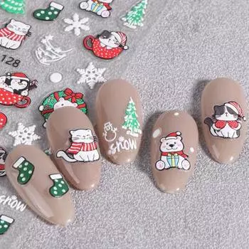 Веселые рождественские наклейки для дизайна ногтей, ультратонкие самоклеящиеся наклейки в виде мультяшного снеговика, медведя, снежинки, гнома, милые наклейки своими руками C