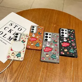 Merry Christmas New Year for Magsafe Magnetic Case for Samsung S24 Ultra S23 S22 Plus S21 S20 Fe Leather Texture Shockproof Soft Tpu Square Slim Cover Samsung S24 FE чёрный