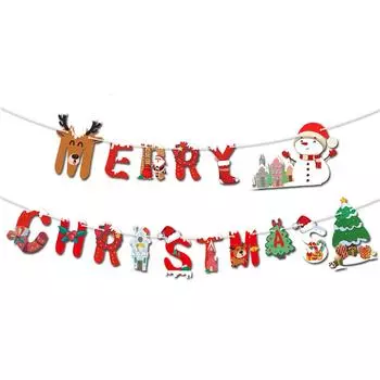 Merry Christmas Paper Banners Flags Hanging Garlands For Xmas Ornaments Holiday Home Party Decoration One Size