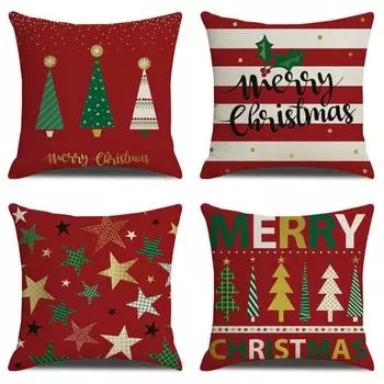 Merry Christmas Printed Pillowcase Cotton Linen Decorative Cushion Cover Christmas Tree Style Sofa Throw Pillows Cover Case 45cm
