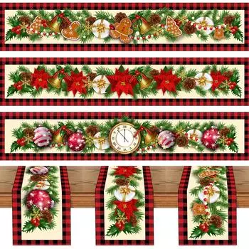 Merry Christmas Red Black Grid Snowflake Table Runner Christmas Decoration For Home 2025 Navidad Natal Xmas Tablecloth New Year